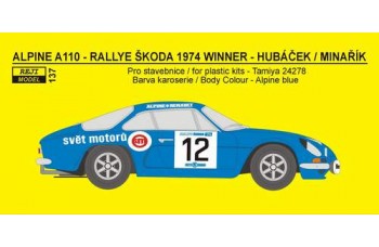 Decal – Alpine A 110  - Rally Škoda 1974 - Hubáček